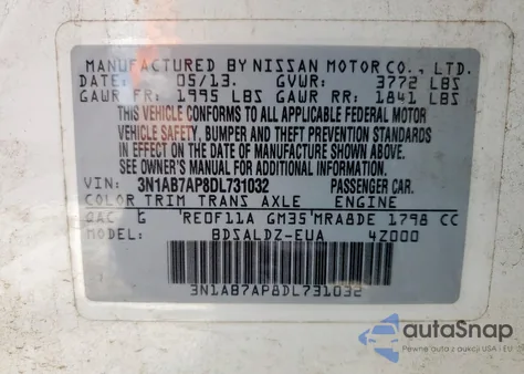 2013 Nissan Sentra S из США, поврежденный, VIN 3N1AB7AP8DL731032